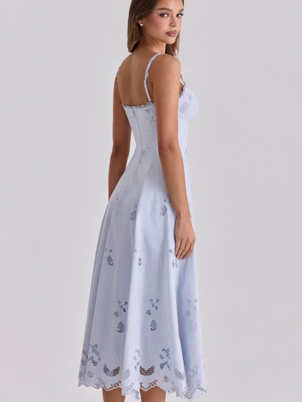 House of CB Bluebell Lace + Cotton Broderie Anglais Midi Sundress - Picture 6 of 9